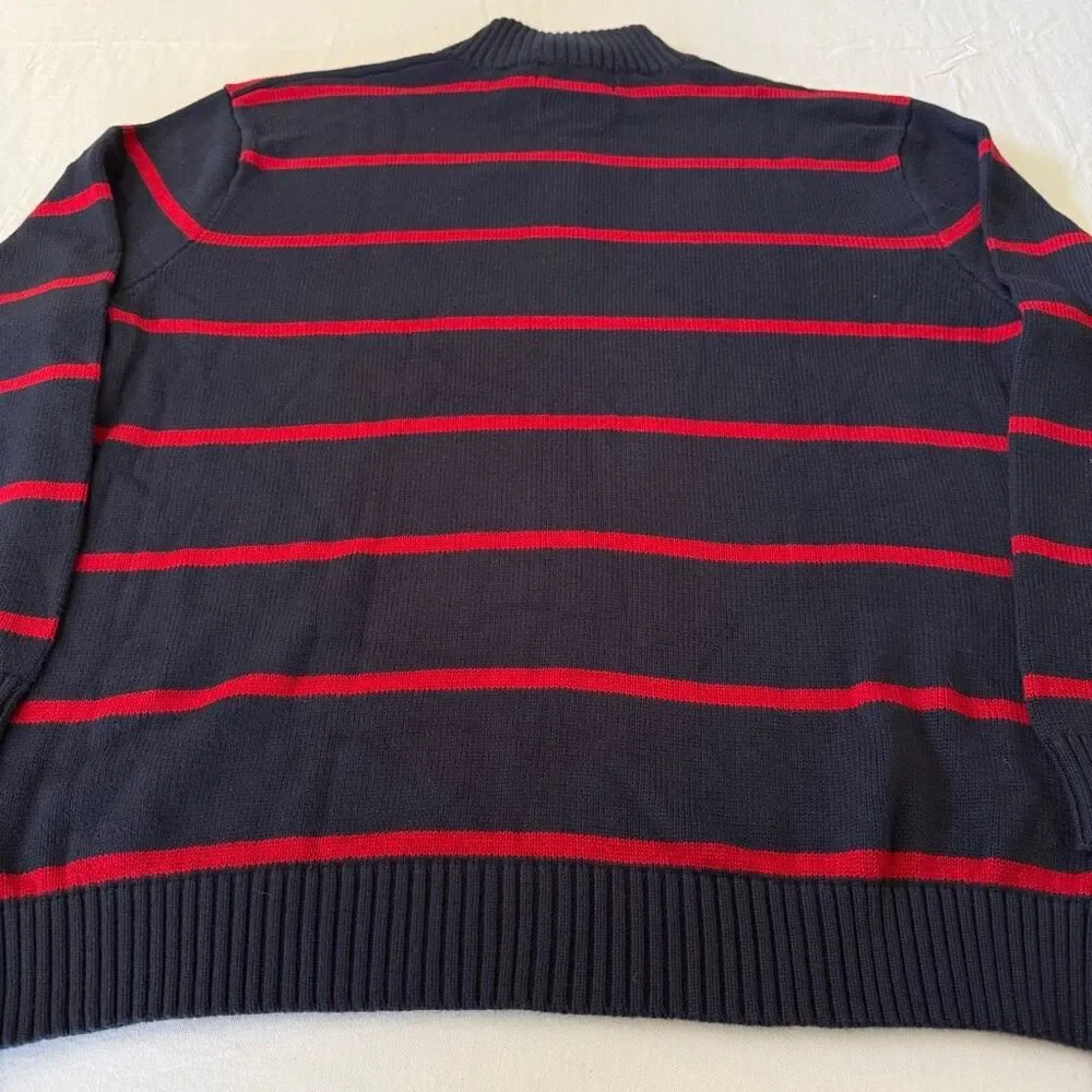 Polo by Ralph Lauren | Classic Striped Quarter Zip Sweater NWT | Navy Red Cotton